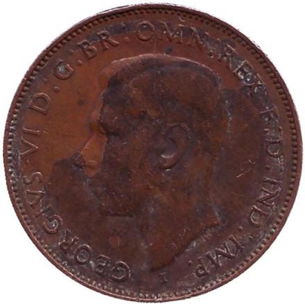 Монета 1/2 пенни. 1942 год, Австралия. (I) Кенгуру.