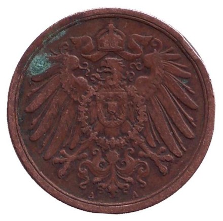 Монета 2 пфеннига. 1905 год (А), Германская империя.