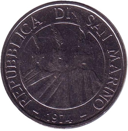 Монета 50 лир. 1974 год, Сан-Марино. Петух.