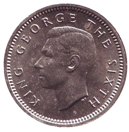 Монета 3 пенса. 1948 год, Новая Зеландия. Скрещенные вахаики. Монета 3 пенса. 1948 год, Новая Зеландия. Скрещенные вахаики.