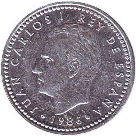 Монета 1 песета. 1986 год, Испания.