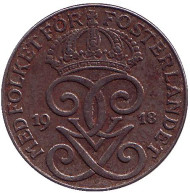 Монета 2 эре. 1918 год, Швеция. Монета 2 эре. 1918 год, Швеция.