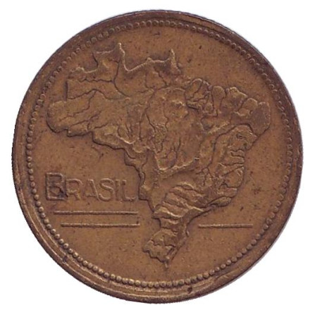 Монета 1 крузейро. 1953 год, Бразилия. Карта Бразилии.