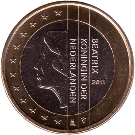 Монета 1 евро. 2011 год, Нидерланды.