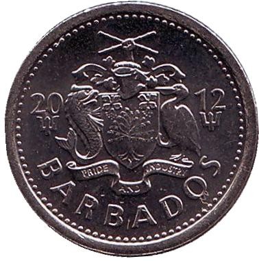 Монета 10 центов. 2012 год, Барбадос. Чайка. Монета 10 центов. 2012 год, Барбадос. Чайка.