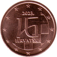 Монета 1 цент. 2023 год, Хорватия. Монета 1 цент. 2023 год, Хорватия.