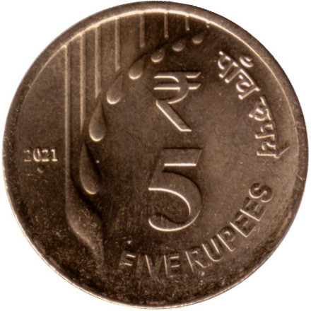 Монета 5 рупий. 2021 год, Индия. ("°" - Ноида).