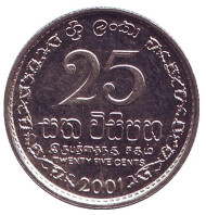 Монета 25 центов. 2001 год, Шри-Ланка.