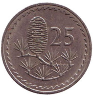Монета 25 миллей. 1977 год, Кипр. Ливанский кедр.