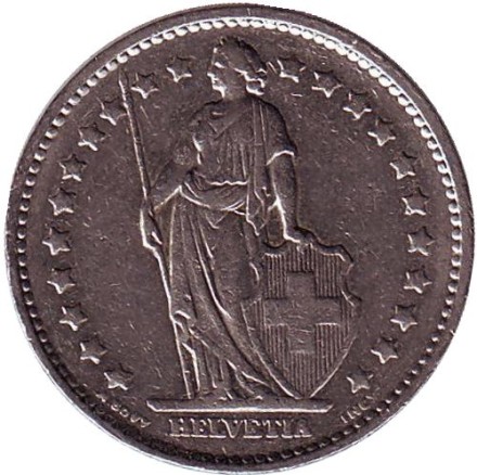 Монета 1 франк. 1975 год, Швейцария. Гельвеция.