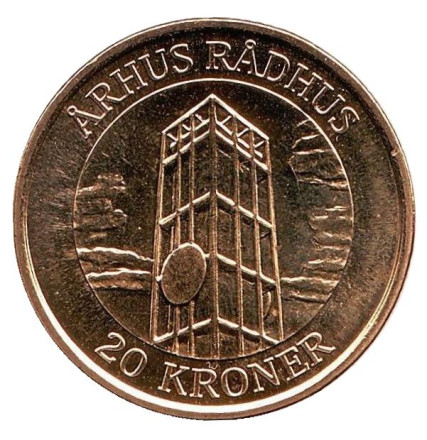 Монета 20 крон. 2002 год, Дания. BU. Башня Ратуши в Орхусе.