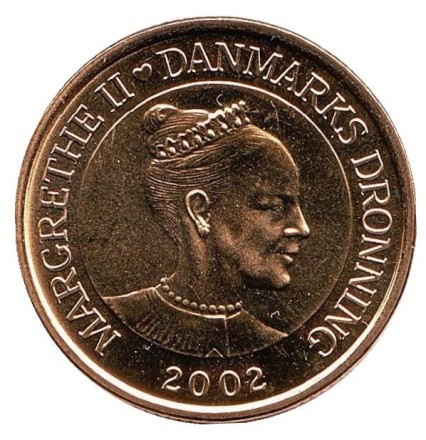 Монета 20 крон. 2002 год, Дания. Башня Ратуши в Орхусе. BU. Монета 20 крон. 2002 год, Дания. Башня Ратуши в Орхусе. BU.