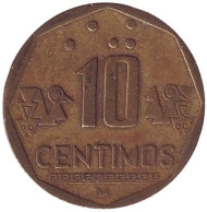 Монета 10 сентимов. 1999 год, Перу. Монета 10 сентимов. 1999 год, Перу.