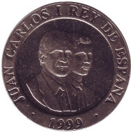 Монета 200 песет. 1999 год, Испания. Монета 200 песет. 1999 год, Испания.