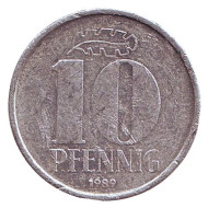 Монета 10 пфеннигов. 1989 год, ГДР. Монета 10 пфеннигов. 1989 год, ГДР.