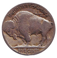 Монета 5 центов. 1929 год (D), США. Бизон. Индеец. Монета 5 центов. 1929 год (D), США. Бизон. Индеец.