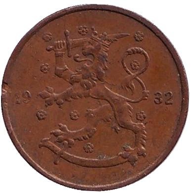 Монета 5 пенни. 1932 год, Финляндия.