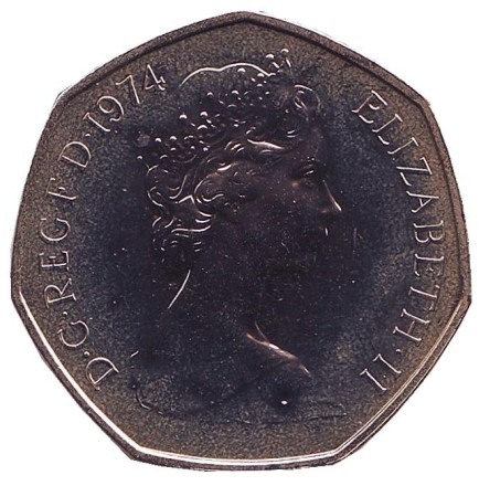Монета 50 пенсов. 1974 год, Великобритания. Proof. Монета 50 пенсов. 1974 год, Великобритания. Proof.