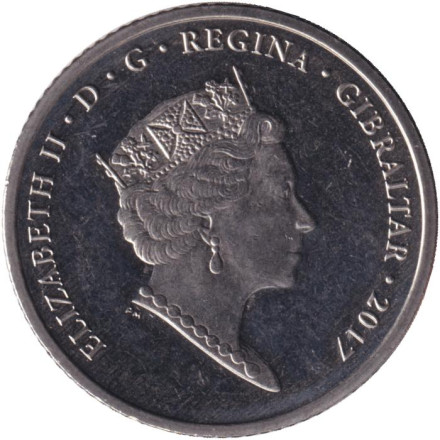 Монета 10 пенсов. 2017 год, Гибралтар. 50 лет референдуму. (AB). Монета 10 пенсов. 2017 год, Гибралтар. 50 лет референдуму. (AB).