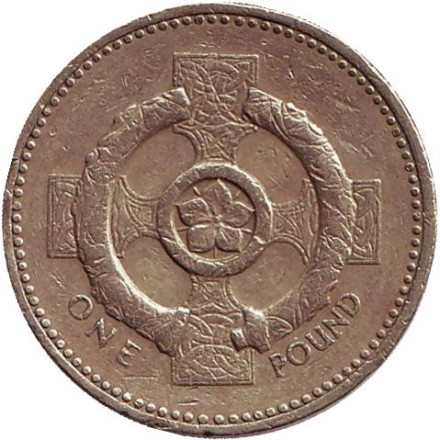 Монета 1 фунт. 2001 год, Великобритания. Кельтский крест.