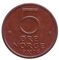 Монета 5 эре. 1978 год, Норвегия.