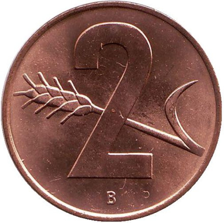 Монета 2 раппена. 1966 год, Швейцария. UNC.