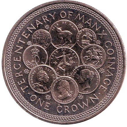 Монета 1 крона. 1979 год, Остров Мэн. 300 лет монетам острова Мэн.
