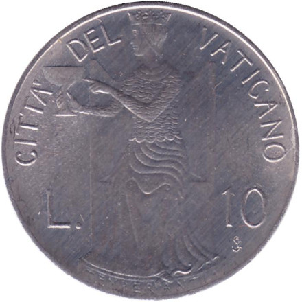 Монета 10 лир. 1979 год, Ватикан. Умеренность.