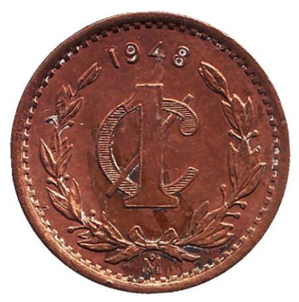 Монета 1 сентаво. 1948 год, Мексика.