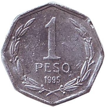 Монета 1 песо. 1995 год, Чили. Бернардо О’Хиггинс. Монета 1 песо. 1995 год, Чили. Бернардо О’Хиггинс.