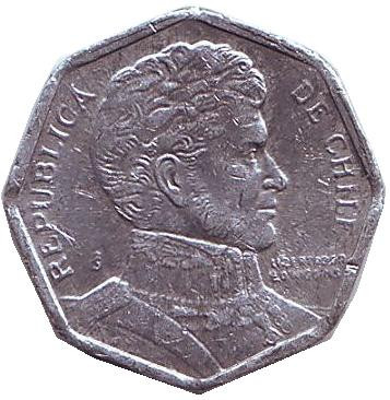 Монета 1 песо. 1995 год, Чили. Бернардо О’Хиггинс.