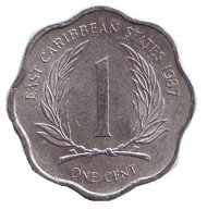 Монета 1 цент. 1987 год, Восточно-Карибские государства.