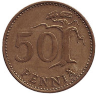 Монета 50 пенни. 1974 год, Финляндия. Монета 50 пенни. 1974 год, Финляндия.