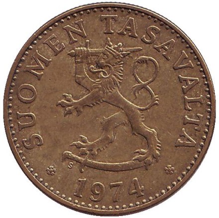 Монета 50 пенни. 1974 год, Финляндия.