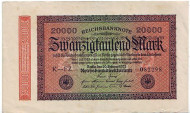 Рейхсбанкнота 20000 марок. 1923 год, Веймарская республика. Рейхсбанкнота 20000 марок. 1923 год, Веймарская республика.