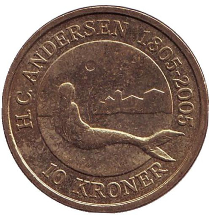 Монета 10 крон. 2005 год, Дания. "Русалочка". Сказки Ганса Кристиана Андерсена.