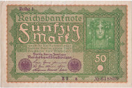 Рейхсбанкнота 50 марок. 1919 год, Веймарская республика. Рейхсбанкнота 50 марок. 1919 год, Веймарская республика.