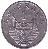 Монета 1 франк. 1969 год, Руанда. Монета 1 франк. 1969 год, Руанда.
