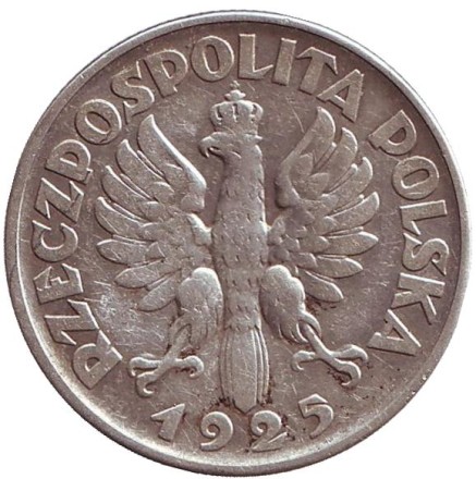 Монета 2 злотых. 1925 год, Польша. (Без точки после даты)