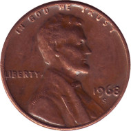 Монета 1 цент. 1968 год (S), США. Линкольн. Монета 1 цент. 1968 год (S), США. Линкольн.
