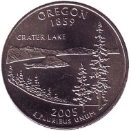 Монета 25 центов (D). 2005 год, США. Орегон. Штат № 33. Монета 25 центов (D). 2005 год, США. Орегон. Штат № 33.