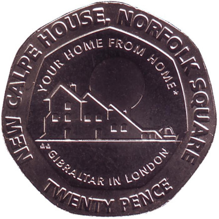 Монета 20 пенсов. 2018 год (AА), Гибралтар. Дом Гибралтара в Лондоне.