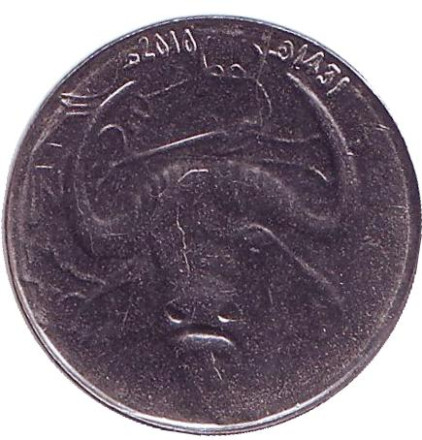 Монета 1 динар. 2010 год, Алжир. Африканский буйвол.