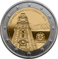 Монета 2 евро, 2013 год, Португалия. 250 лет башне Клеригуш. Монета 2 евро, 2013 год, Португалия. 250 лет башне Клеригуш.