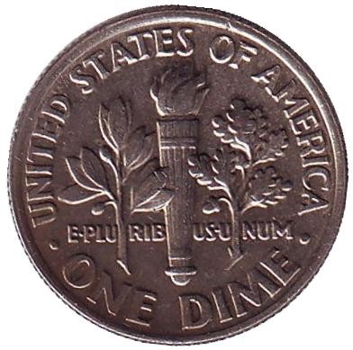 Монета 10 центов. 1989 (P) год, США. Рузвельт. Монета 10 центов. 1989 (P) год, США. Рузвельт.