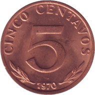 Монета 5 сентаво. 1970 год, Боливия. Монета 5 сентаво. 1970 год, Боливия.