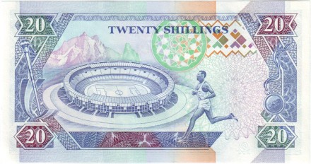 Банкнота 20 шиллингов. 1993 год, Кения.
