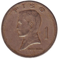 Монета 1 песо. 1972 год, Филиппины. Хосе Рисаль.