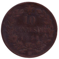 Монета 10 чентезимо. 1894 год, Италия. Умберто I. "BI". Монета 10 чентезимо. 1894 год, Италия. Умберто I. "BI".