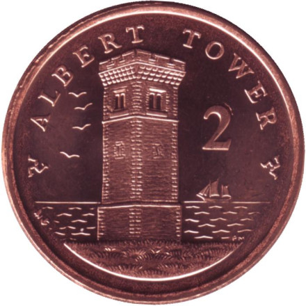 Монета 2 пенса. 2007 год (AB), Остров Мэн. UNC. Башня Альберта.